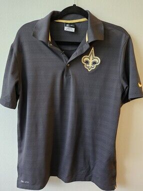 Nike Men’s Saints Dri Fit Charcoal Gray Polo with Gold Fleur-de-lis